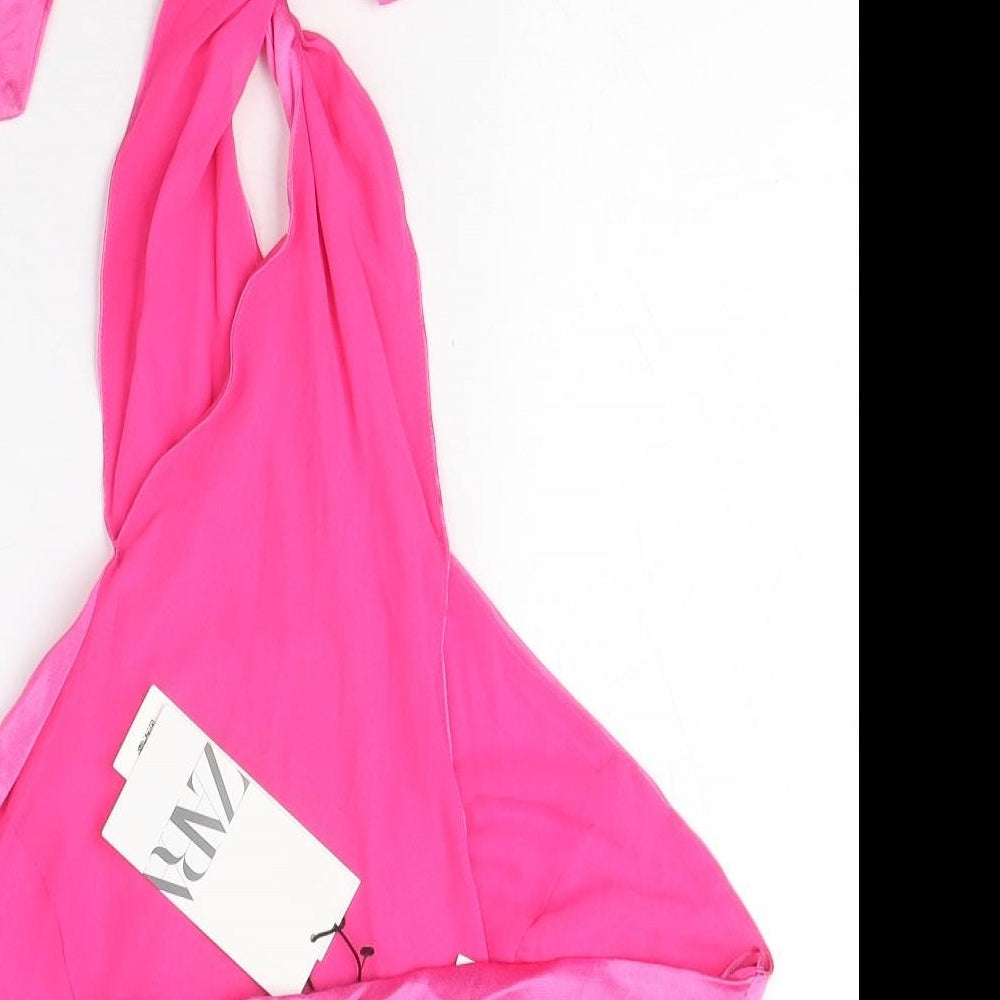 Womens UK Size L Zara Pink Cropped Blouse
