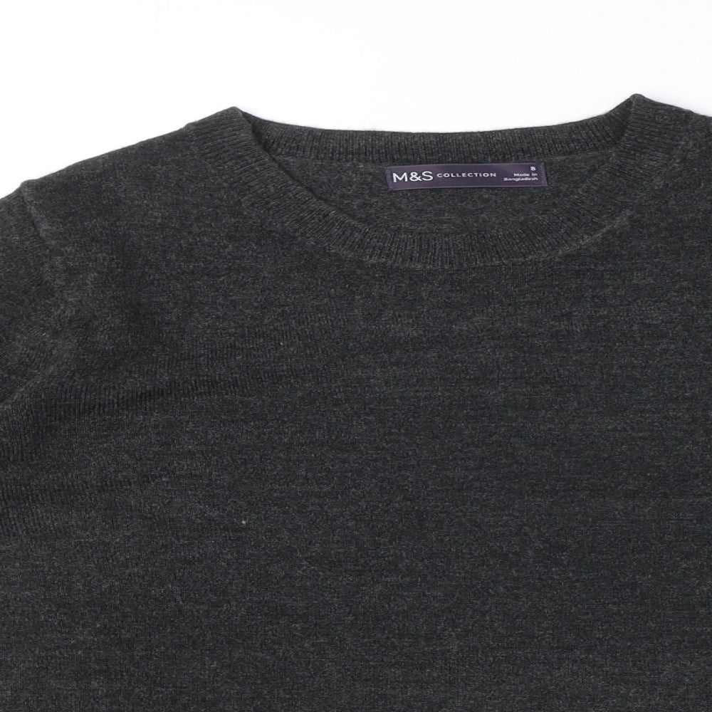 Marks and Spencer Womens Grey Crew Neck Acrylic Pullover Jumper Size 8