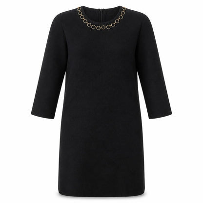 Zara Womens Black Viscose Jumper Dress Size M Round Neck Zip - Gold ring detail