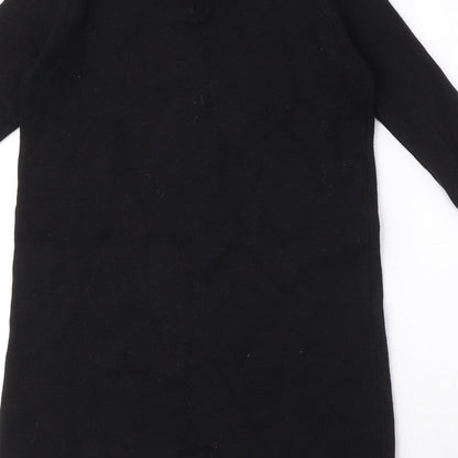 Zara Womens Black Viscose Jumper Dress Size M Round Neck Zip - Gold ring detail