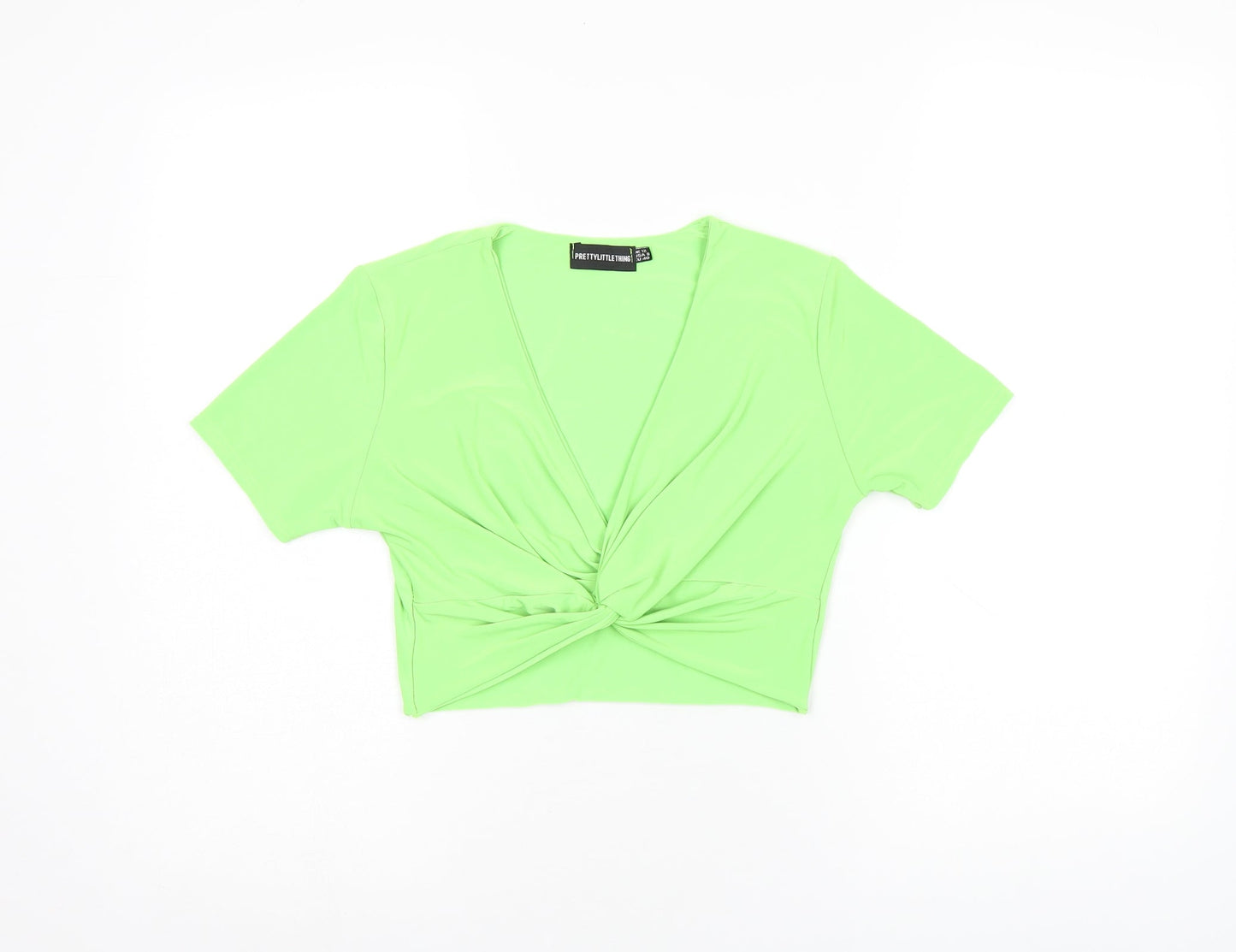 Womens UK Size 12 PRETTYLITTLETHING Green Cropped T-Shirt