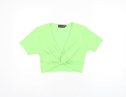 Womens UK Size 12 PRETTYLITTLETHING Green Cropped T-Shirt