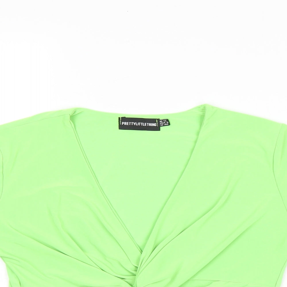 Womens UK Size 12 PRETTYLITTLETHING Green Cropped T-Shirt