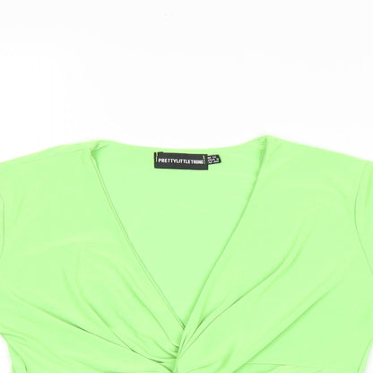 Womens UK Size 12 PRETTYLITTLETHING Green Cropped T-Shirt
