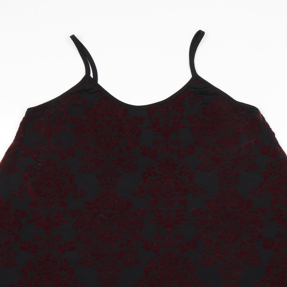 Mizumi Womens Black Floral Polyester Camisole T-Shirt Size L Scoop Neck