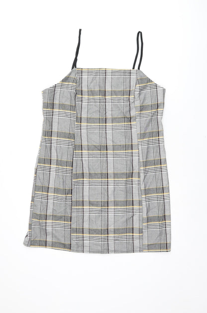 Urban Outfitters Womens Grey Plaid Polyester Mini Size L Square Neck Zip