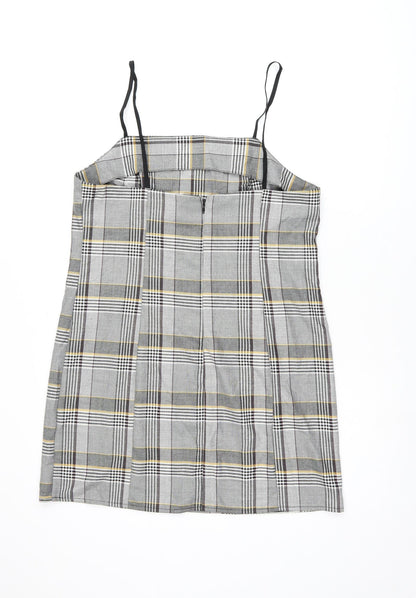 Urban Outfitters Womens Grey Plaid Polyester Mini Size L Square Neck Zip