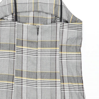 Urban Outfitters Womens Grey Plaid Polyester Mini Size L Square Neck Zip