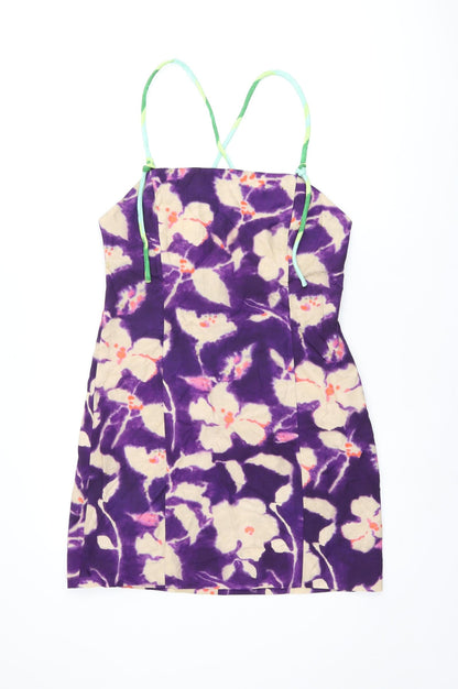 Zara Womens Purple Tie Dye Viscose Mini Size L Square Neck Zip