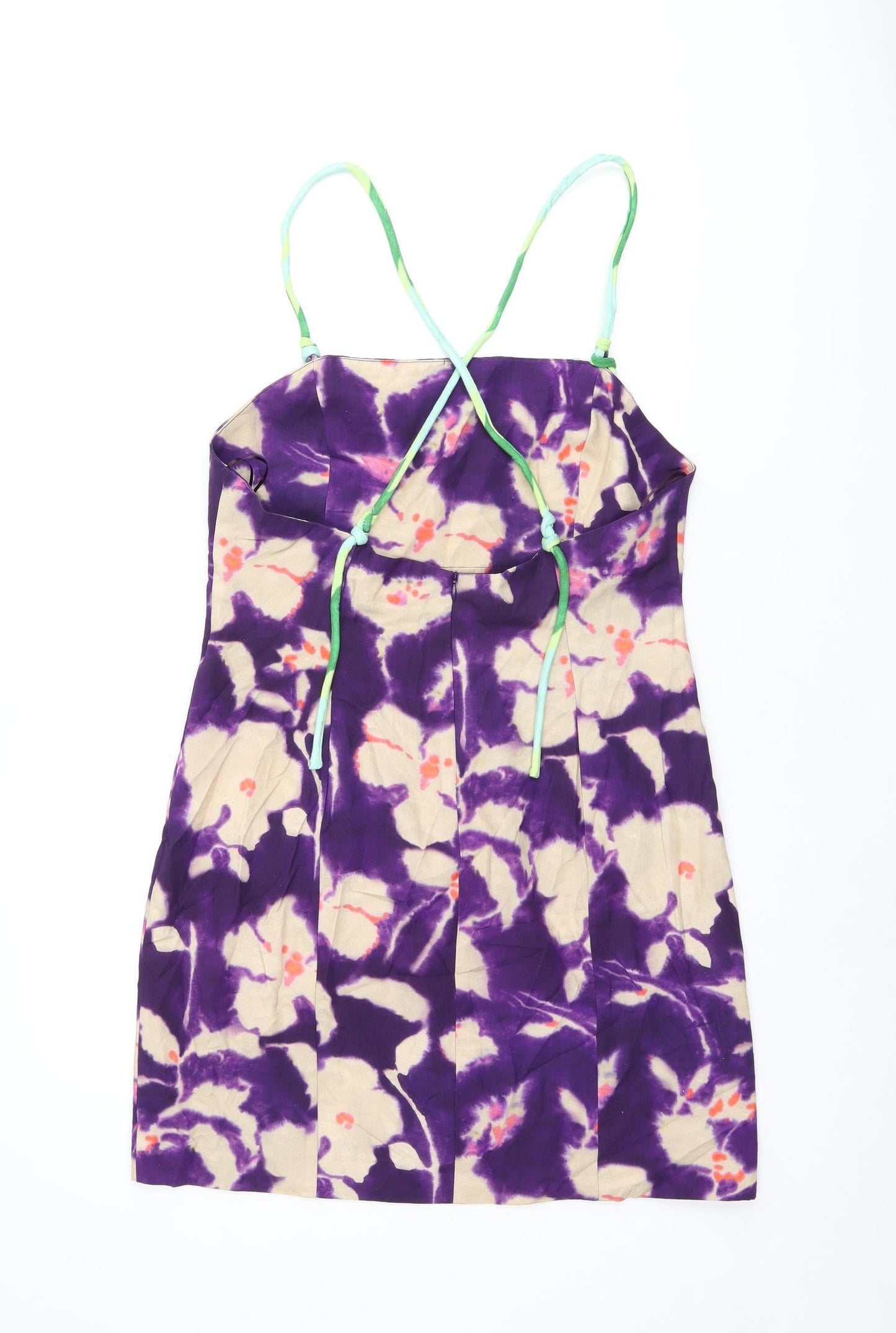 Zara Womens Purple Tie Dye Viscose Mini Size L Square Neck Zip