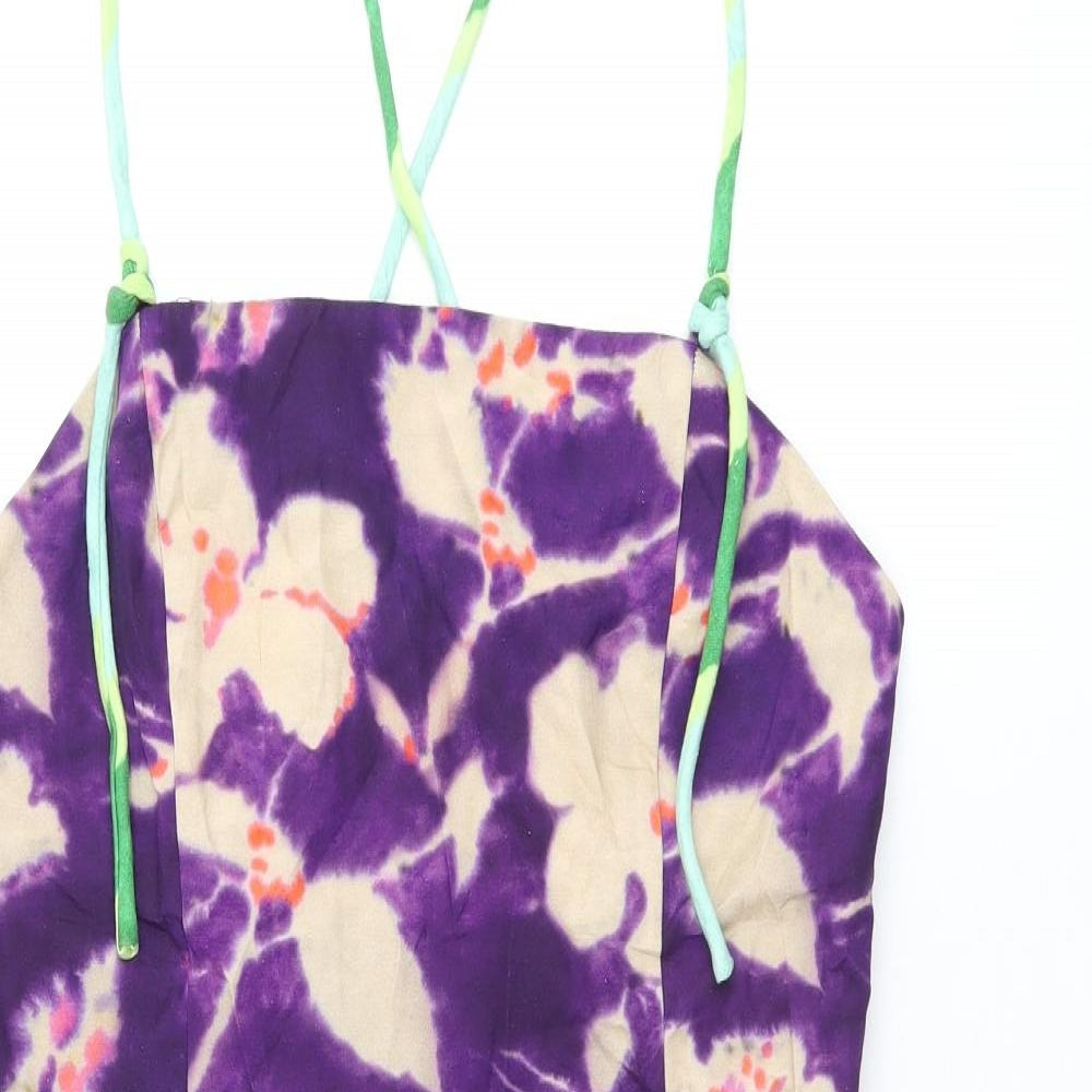 Zara Womens Purple Tie Dye Viscose Mini Size L Square Neck Zip