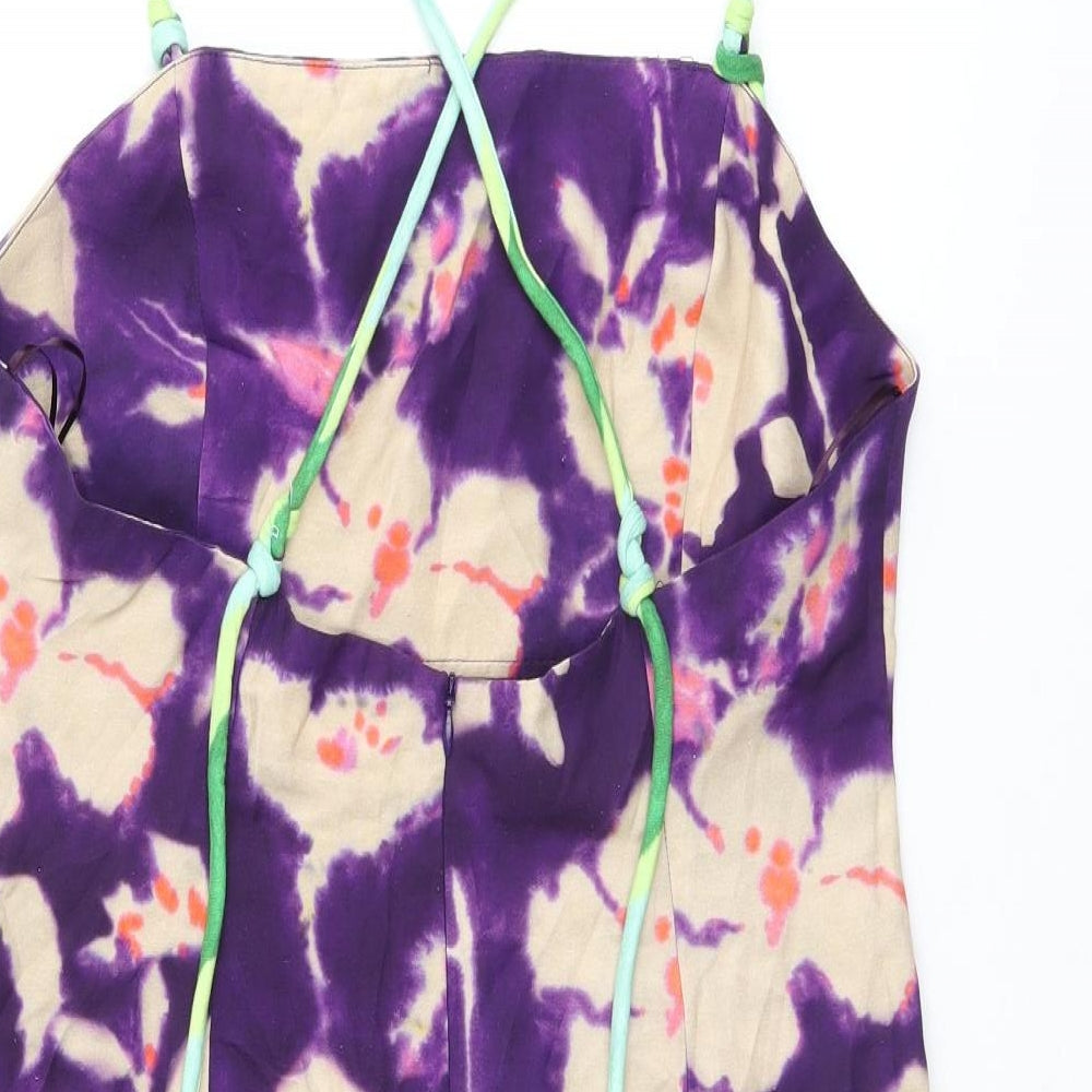 Zara Womens Purple Tie Dye Viscose Mini Size L Square Neck Zip