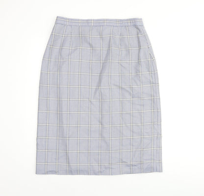 COMPLIMENTS Womens Blue Plaid Polyester Straight & Pencil Skirt Size 18 Zip