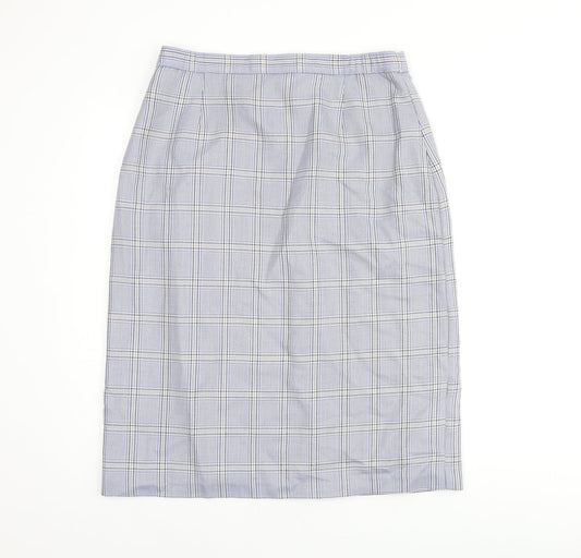 COMPLIMENTS Womens Blue Plaid Polyester Straight & Pencil Skirt Size 18 Zip