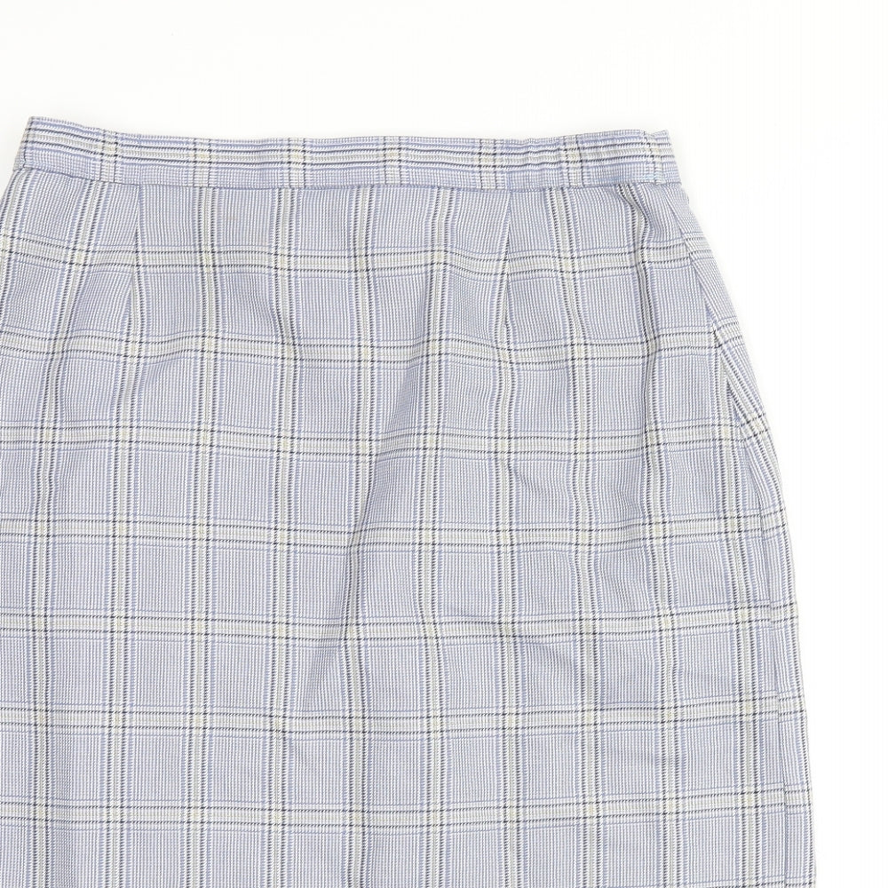 COMPLIMENTS Womens Blue Plaid Polyester Straight & Pencil Skirt Size 18 Zip