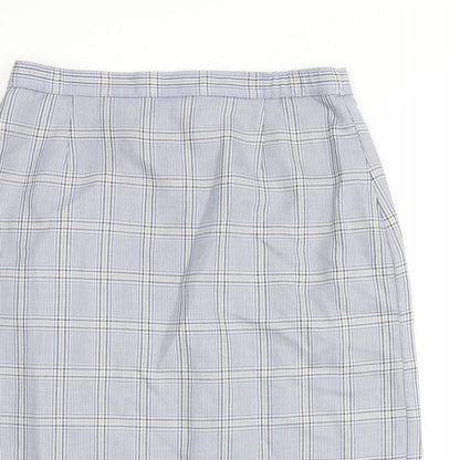 COMPLIMENTS Womens Blue Plaid Polyester Straight & Pencil Skirt Size 18 Zip