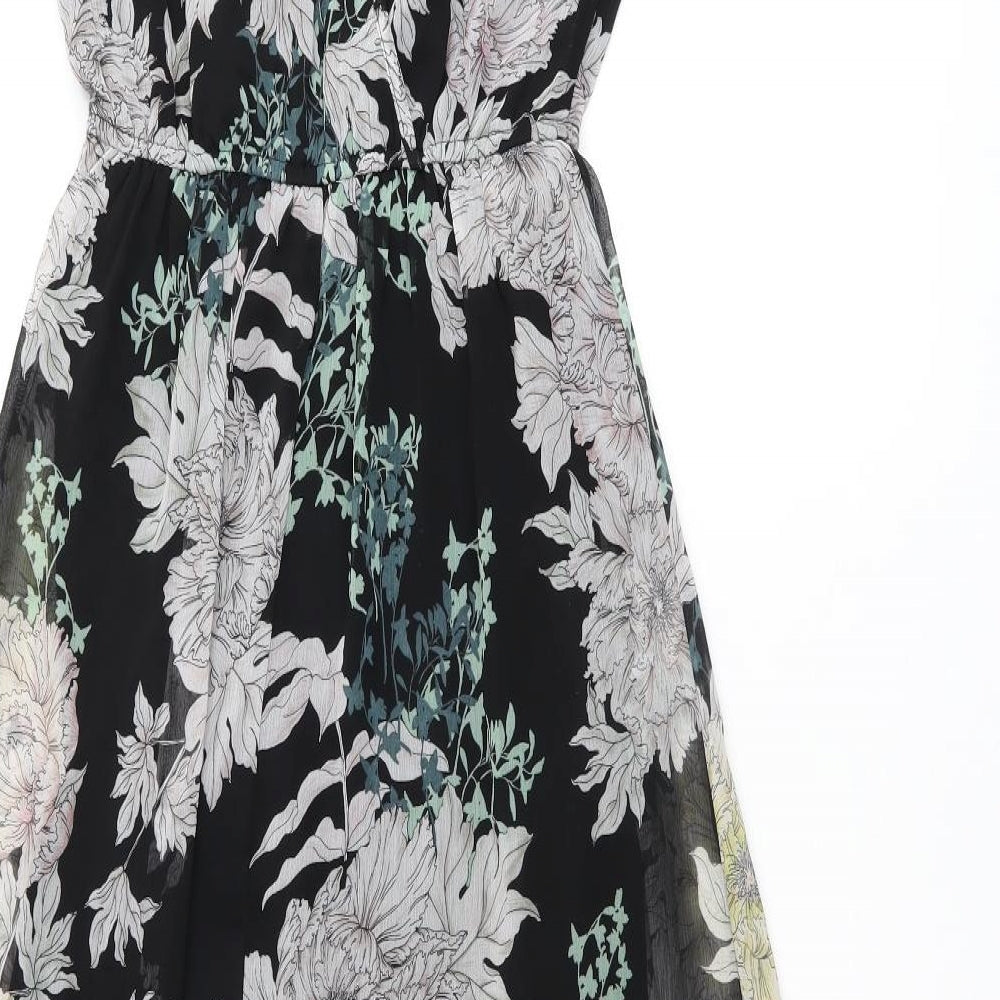 Band of Gypsies Womens Black Floral Polyester A-Line Size XS V-Neck Tie