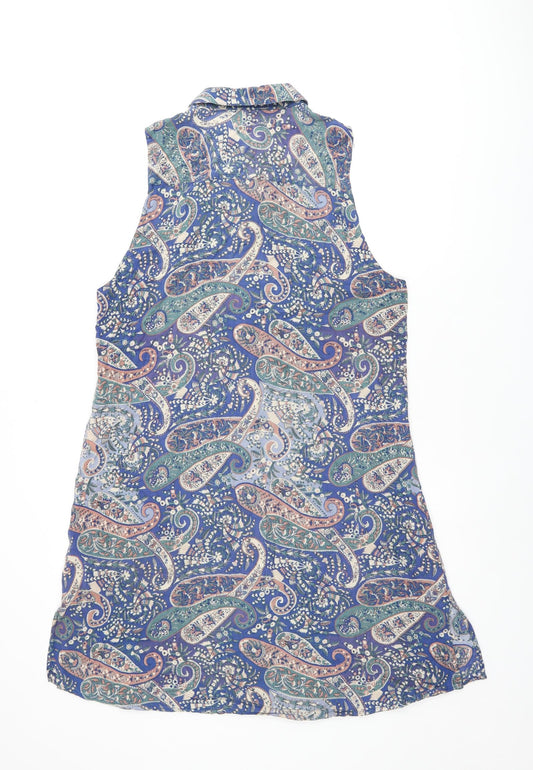 EAST Womens Blue Paisley Viscose Shirt Dress Size 10 Collared Button