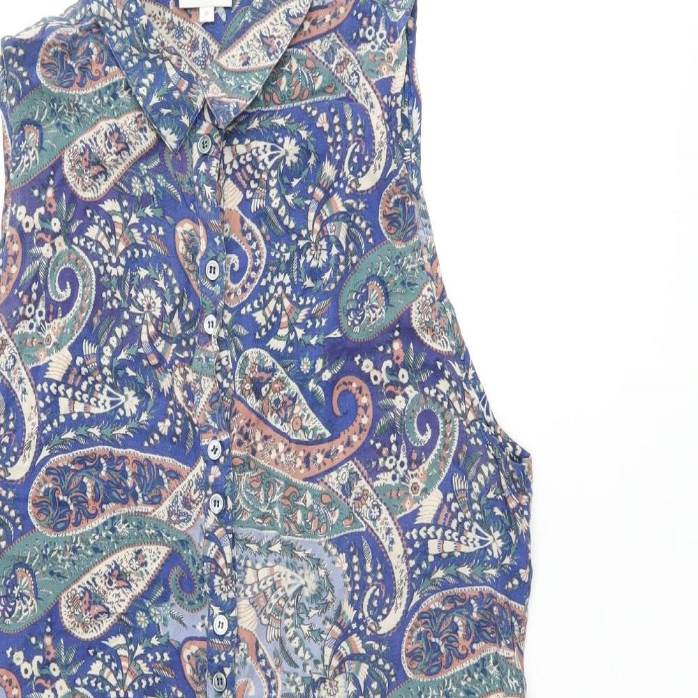 EAST Womens Blue Paisley Viscose Shirt Dress Size 10 Collared Button