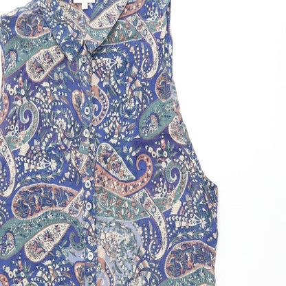 EAST Womens Blue Paisley Viscose Shirt Dress Size 10 Collared Button