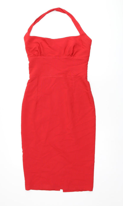 Diva Womens Red Nylon Pencil Dress Size M Halter Zip