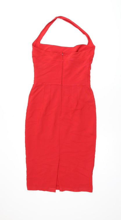 Diva Womens Red Nylon Pencil Dress Size M Halter Zip