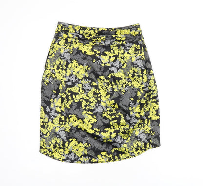 H&M Womens Black Floral Polyester Mini Skirt Size 6 Zip