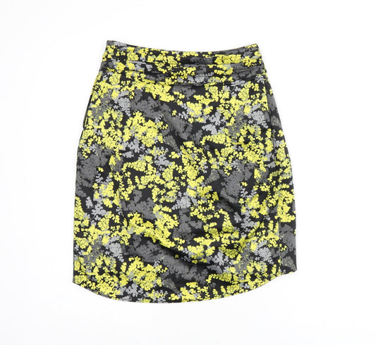 H&M Womens Black Floral Polyester Mini Skirt Size 6 Zip