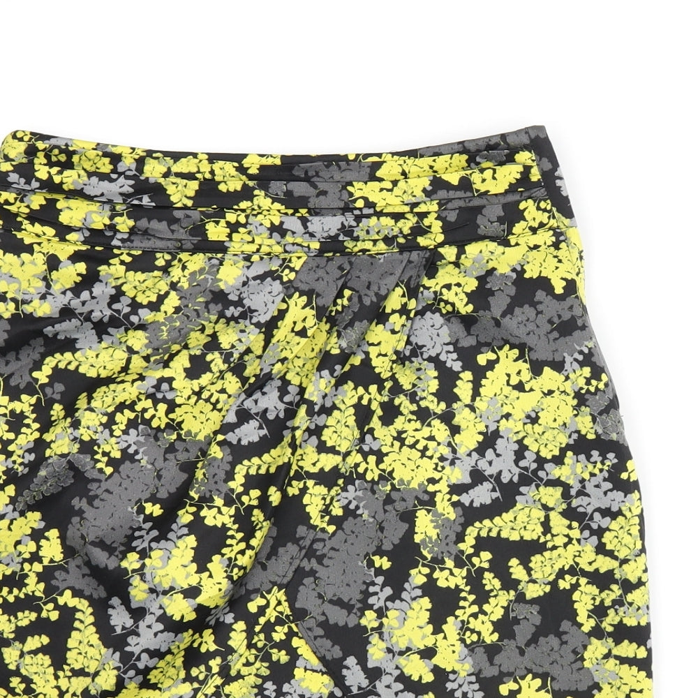 H&M Womens Black Floral Polyester Mini Skirt Size 6 Zip