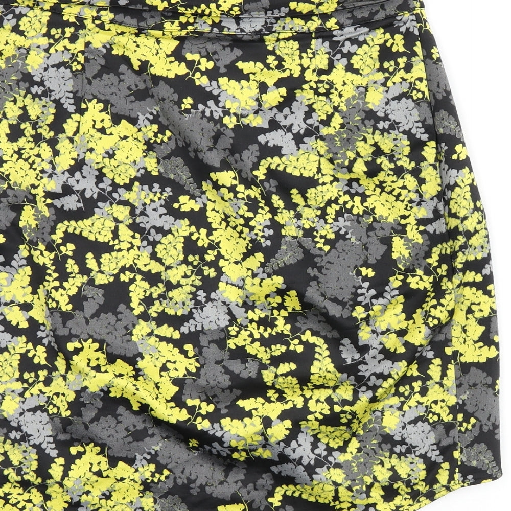 H&M Womens Black Floral Polyester Mini Skirt Size 6 Zip