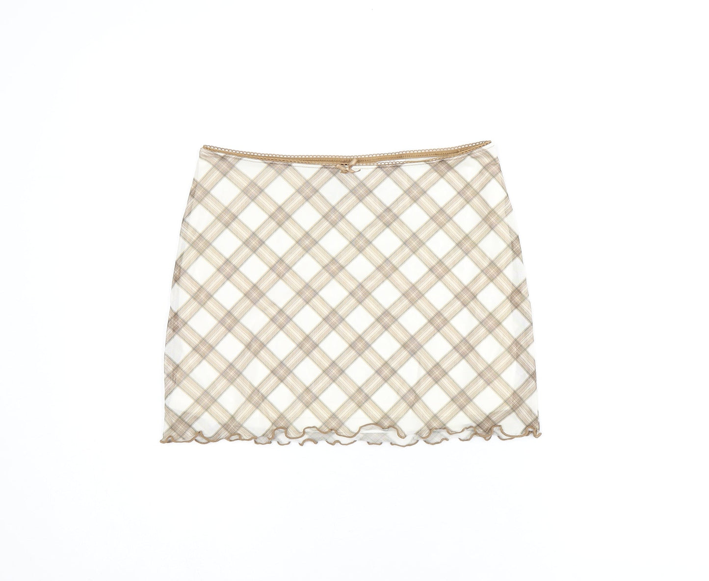 H&M Womens Beige Plaid Polyester Mini Skirt Size XS