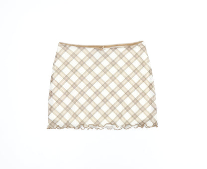 H&M Womens Beige Plaid Polyester Mini Skirt Size XS