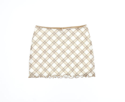 H&M Womens Beige Plaid Polyester Mini Skirt Size XS