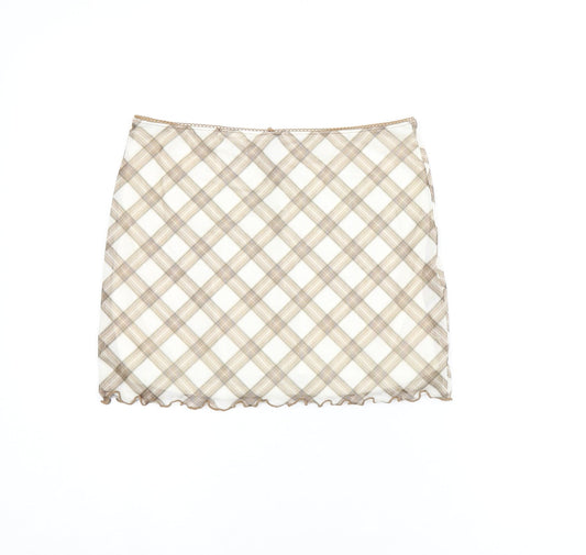 H&M Womens Beige Plaid Polyester Mini Skirt Size XS