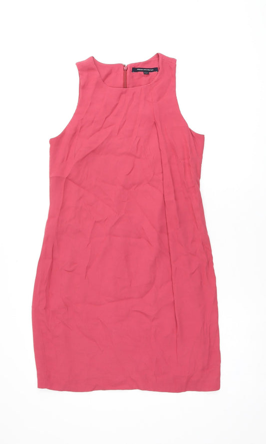 French Connection Womens Red Viscose Shift Size 10 Round Neck Zip