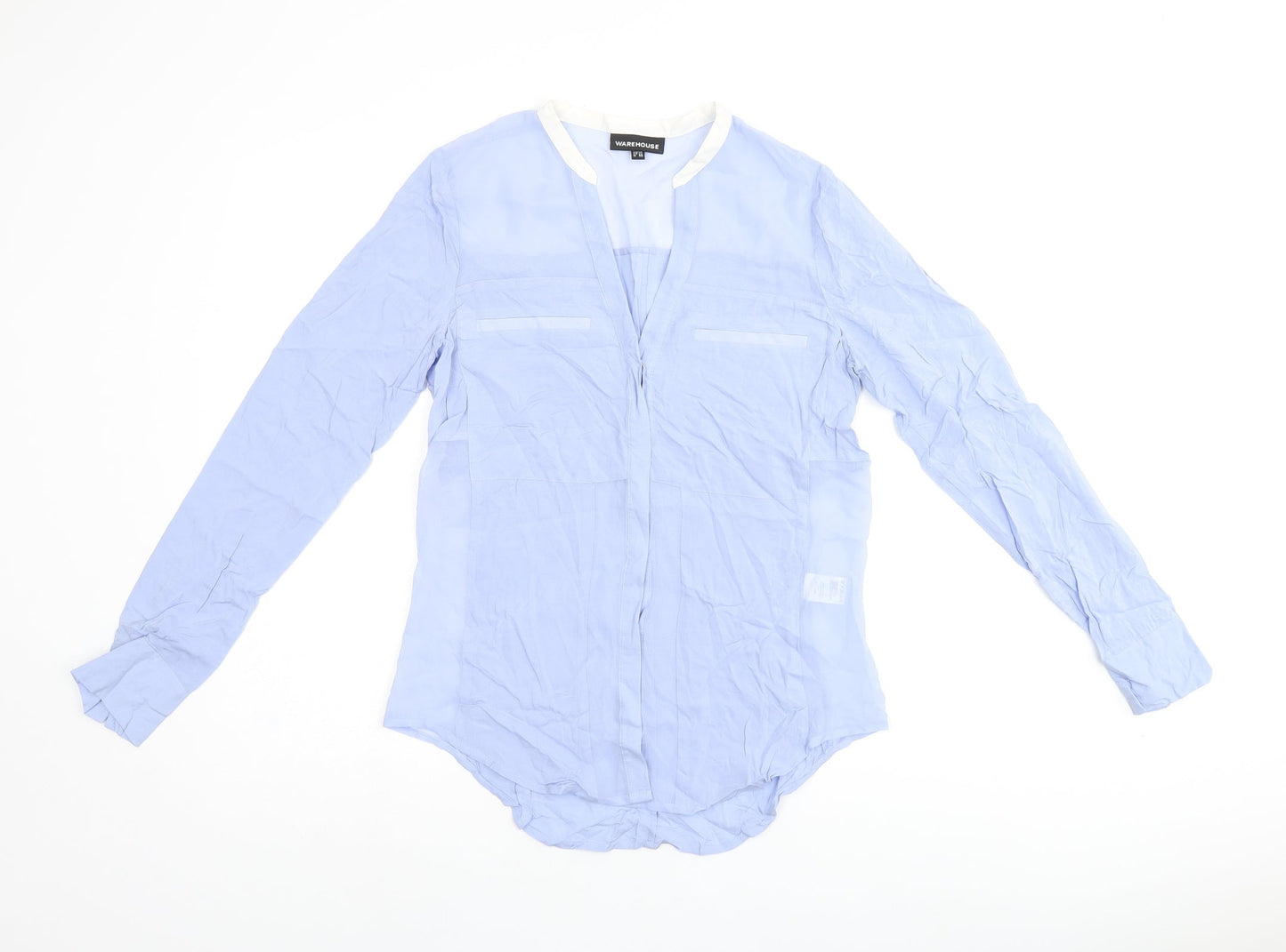 Womens UK Size 10 Warehouse Blue Jersey Button-Up