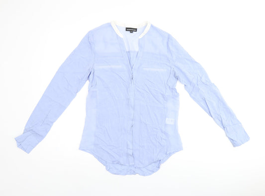 Womens UK Size 10 Warehouse Blue Jersey Button-Up