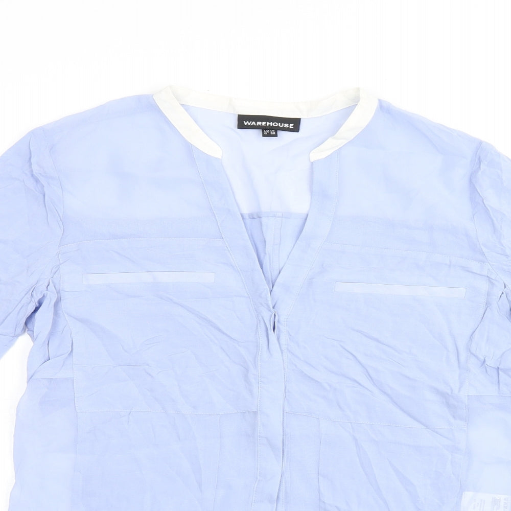 Womens UK Size 10 Warehouse Blue Jersey Button-Up