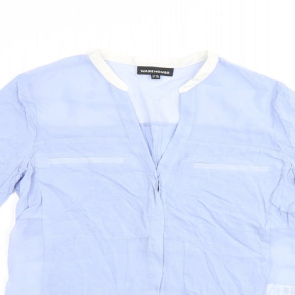 Womens UK Size 10 Warehouse Blue Jersey Button-Up