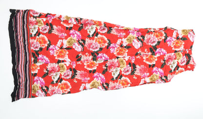 Wallis Womens Red Floral Viscose Shift Size 10 Boat Neck Button