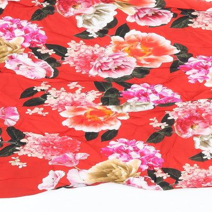 Wallis Womens Red Floral Viscose Shift Size 10 Boat Neck Button