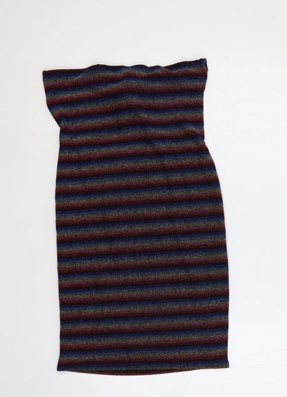 Topshop Womens Black Striped Viscose Bodycon Size 16 Off the Shoulder Pullover - Glitter Backless
