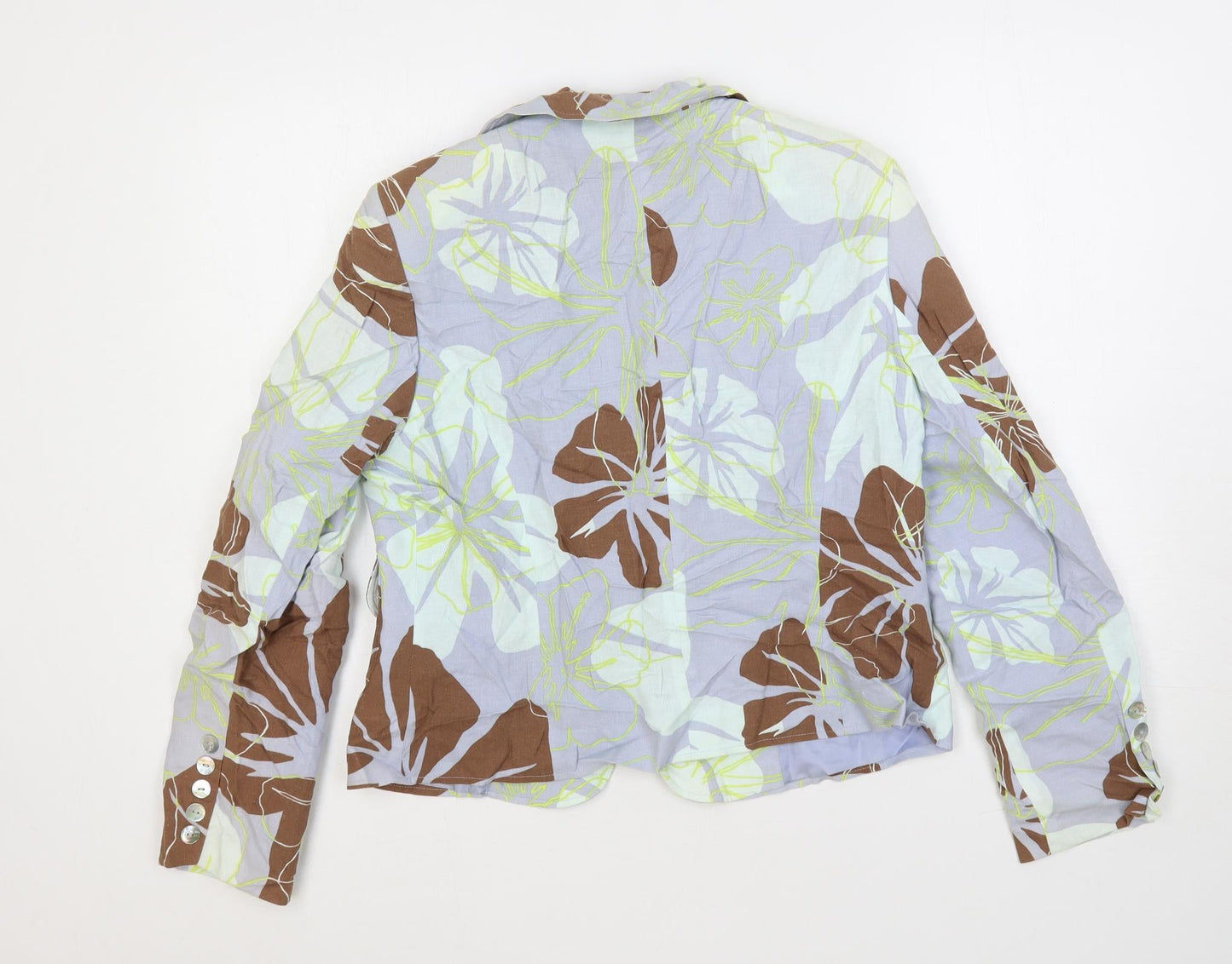 FSR Womens Blue Floral Jacket Blazer Size 10 Button