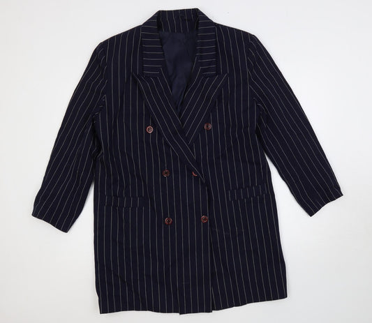 C&A Womens Blue Striped Jacket Blazer Size 14 Button
