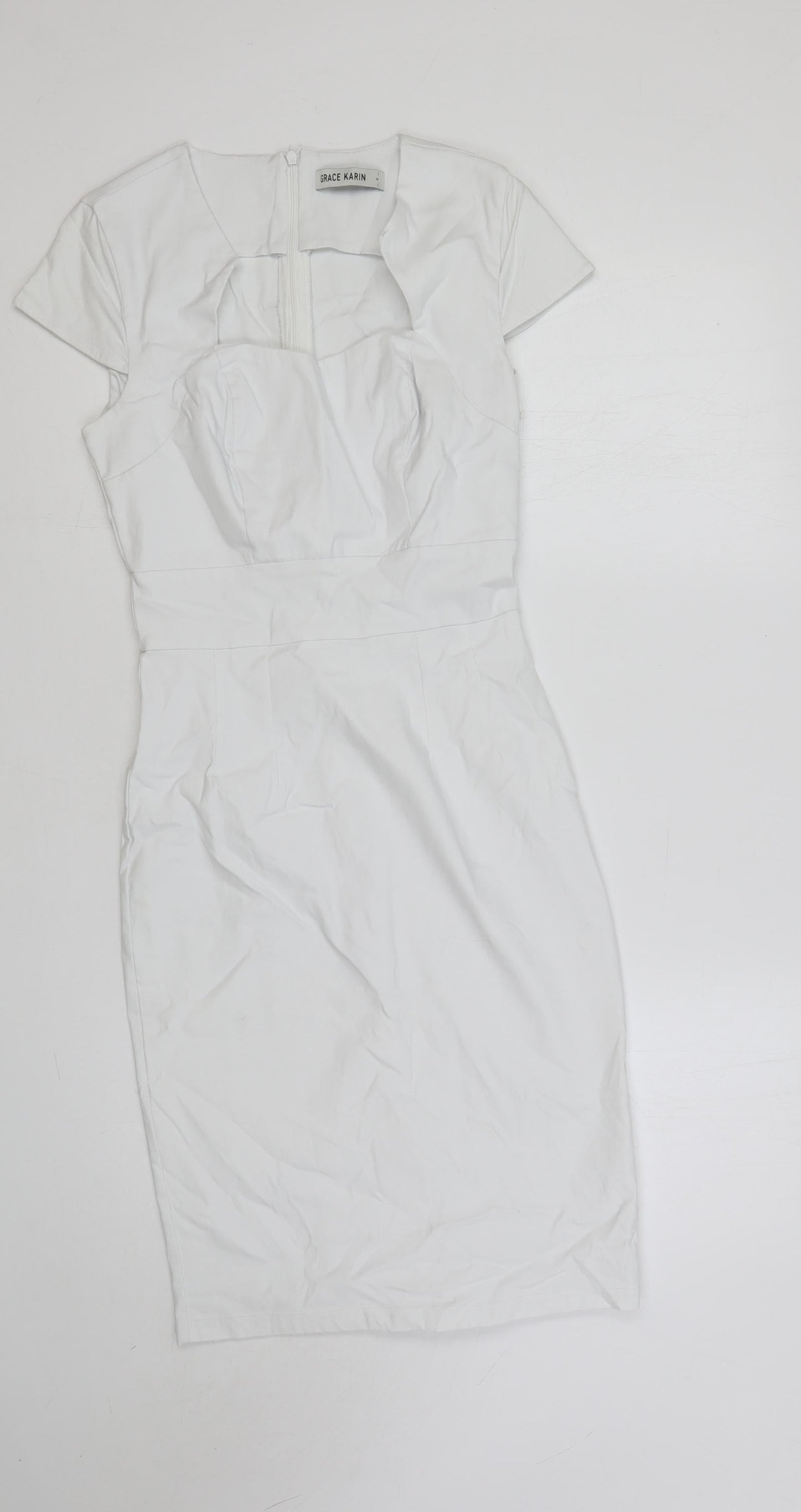 Grace Karin Womens White Rayon Pencil Dress Size S Sweetheart Zip