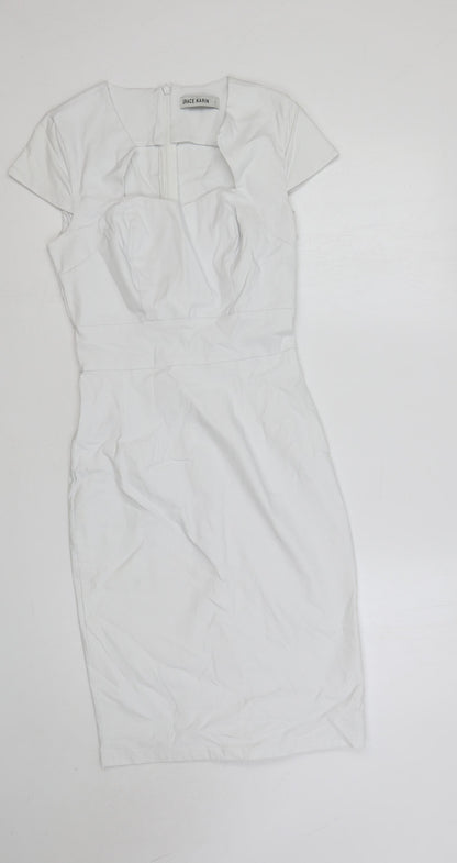 Grace Karin Womens White Rayon Pencil Dress Size S Sweetheart Zip