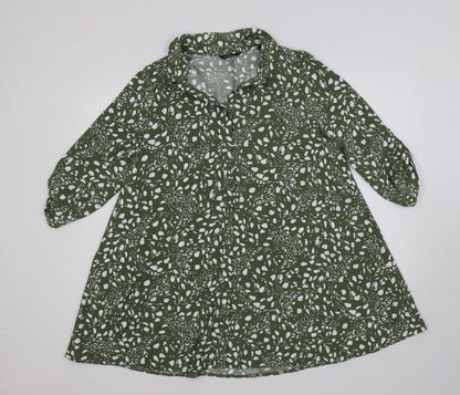 Roman Womens Green Geometric Polyester Shirt Dress Size 12 Collared Button