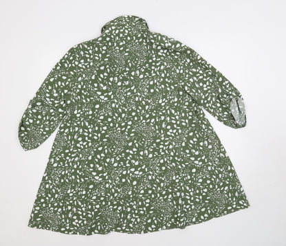 Roman Womens Green Geometric Polyester Shirt Dress Size 12 Collared Button