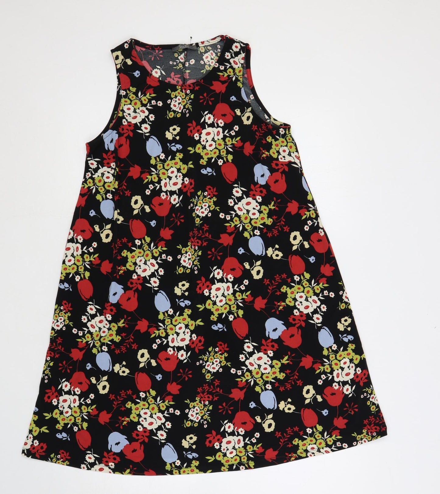 South Womens Black Floral Polyester A-Line Size 12 Round Neck Pullover