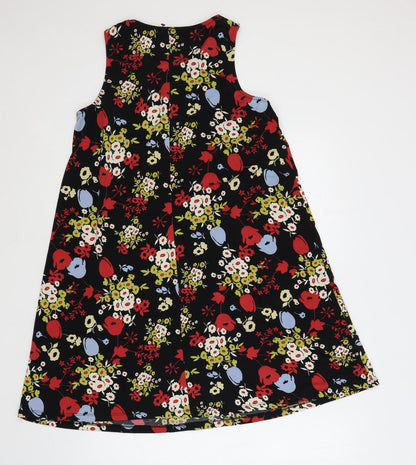 South Womens Black Floral Polyester A-Line Size 12 Round Neck Pullover